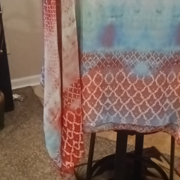 NWOT Camille & Co orange sheer multi-colored patterned designed blouse Sz S/M - Picture 5 of 12